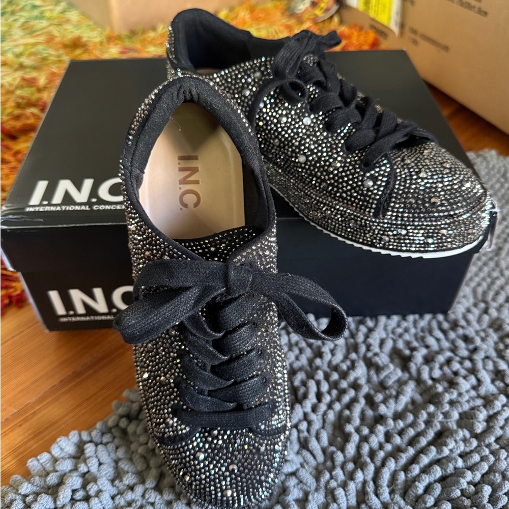 INC International Concepts Black and Silver Sneakers